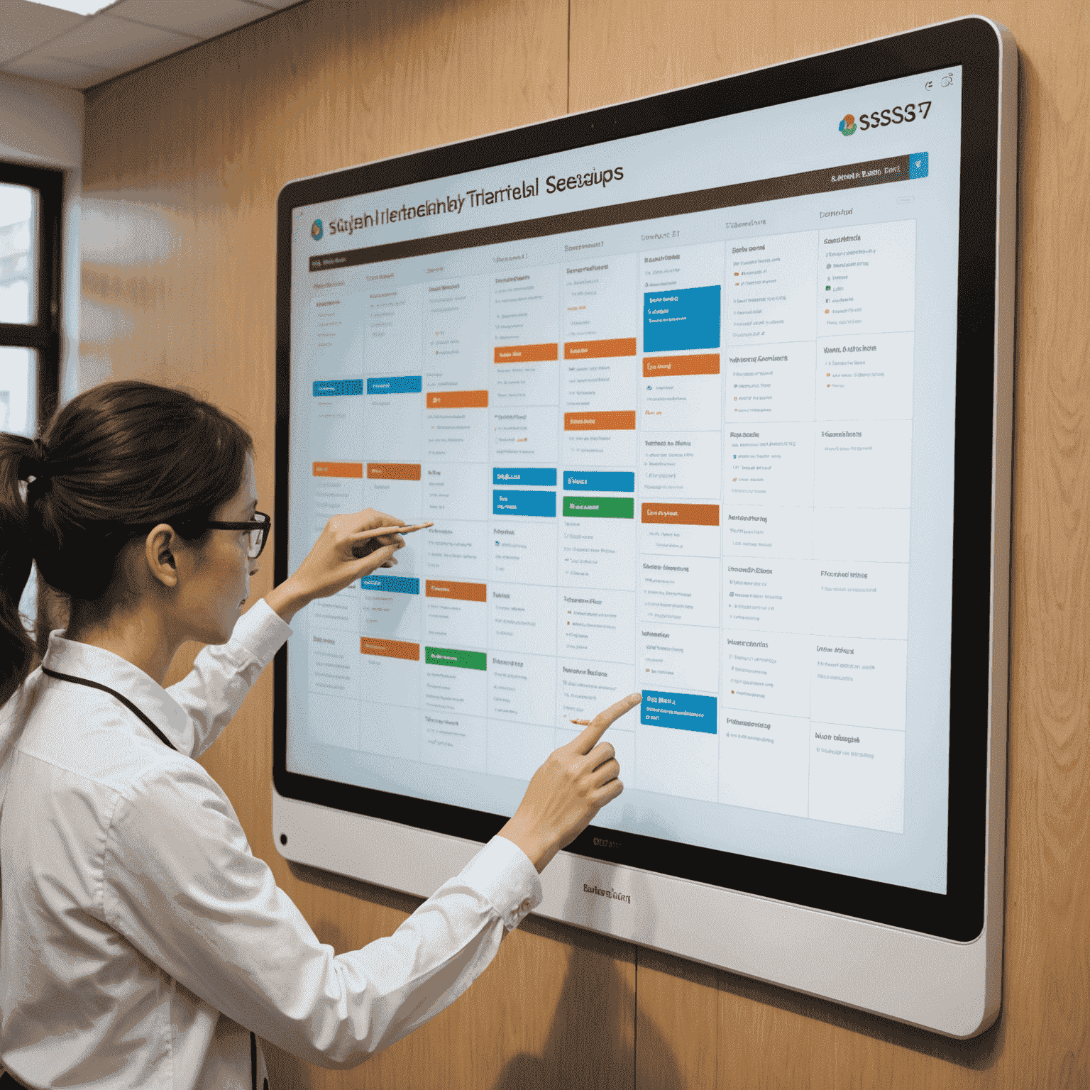 Interactive timetable with various EdTech workshops and hands-on sessions displayed on a large touchscreen