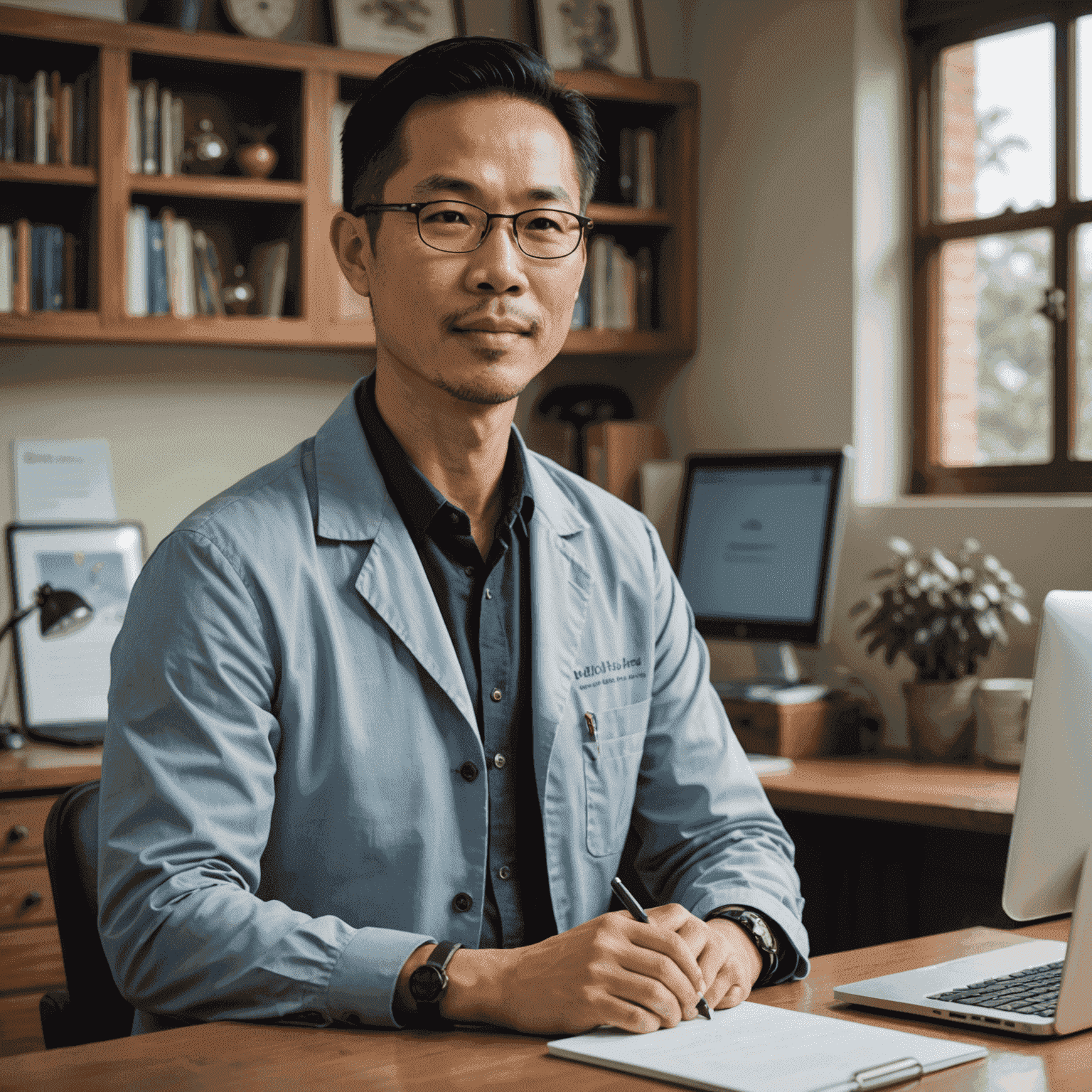 Dr. Alex Nguyen, a Vietnamese-Canadian man in his 40s, showcasing a collaborative online learning platform