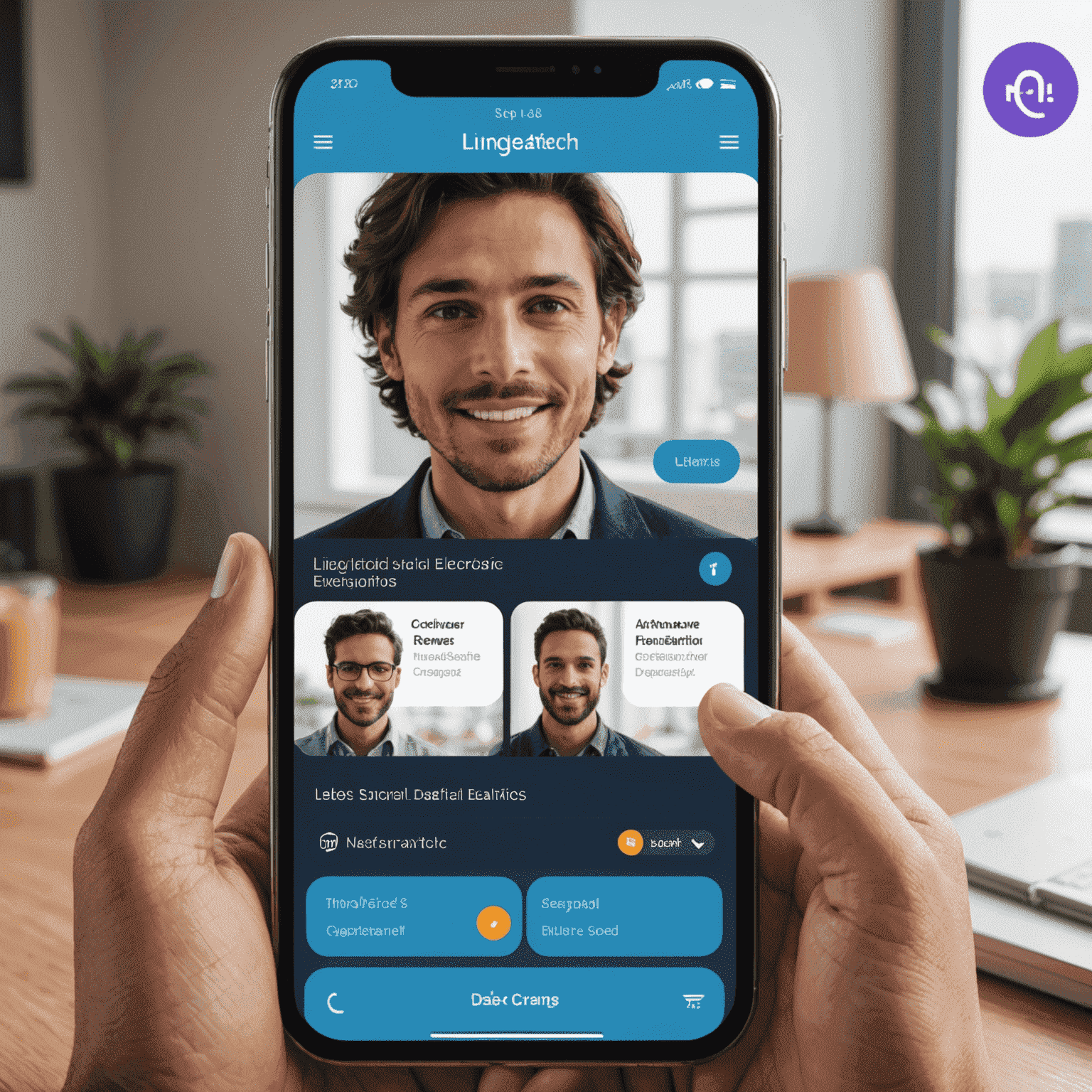 LinguaTech app interface showing interactive language learning exercises and AI-powered conversation practice